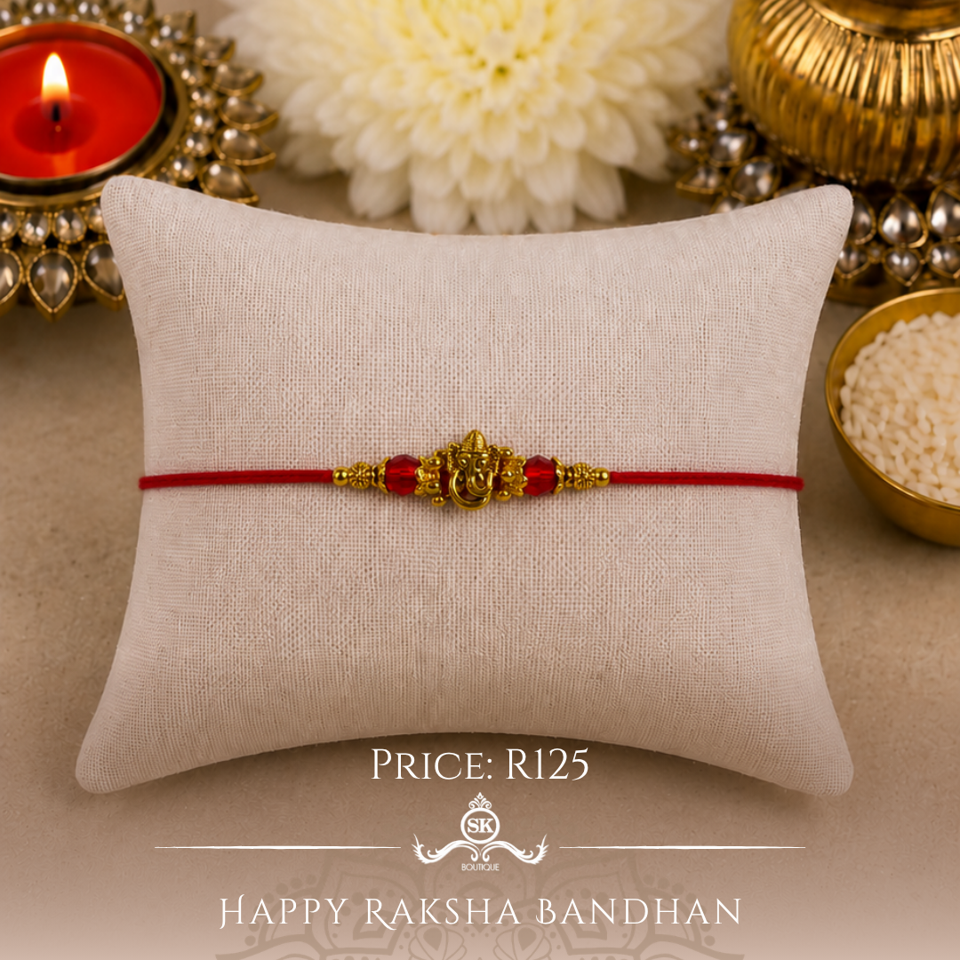 Mini Ganesha with Red Crystals Designer Rakhi
