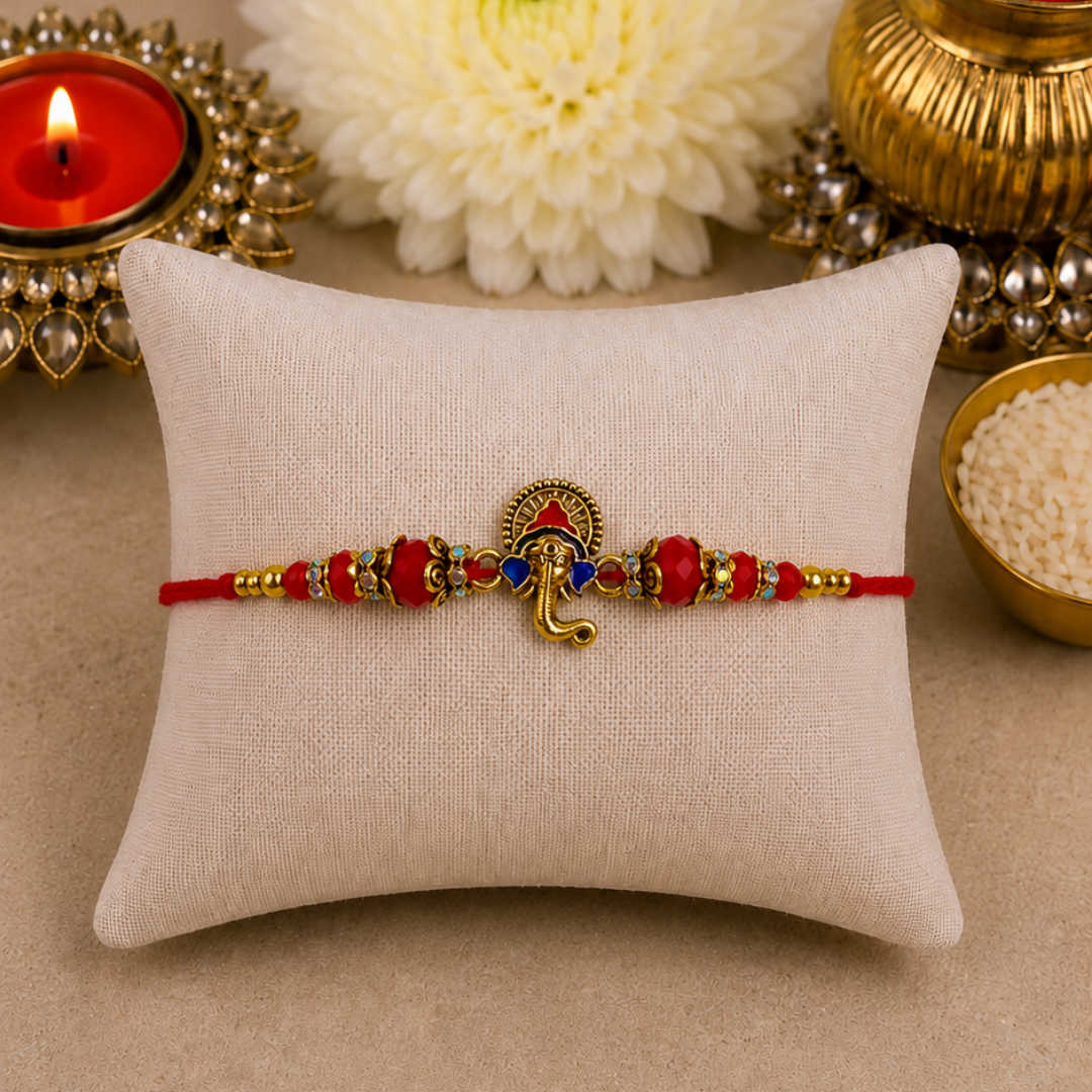 Red Colourful Ganesha Designer Rakhi
