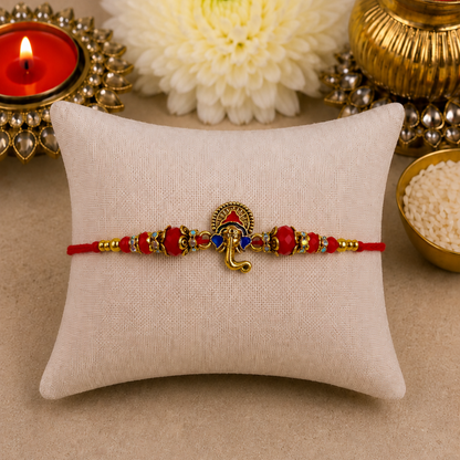 Red Colourful Ganesha Designer Rakhi