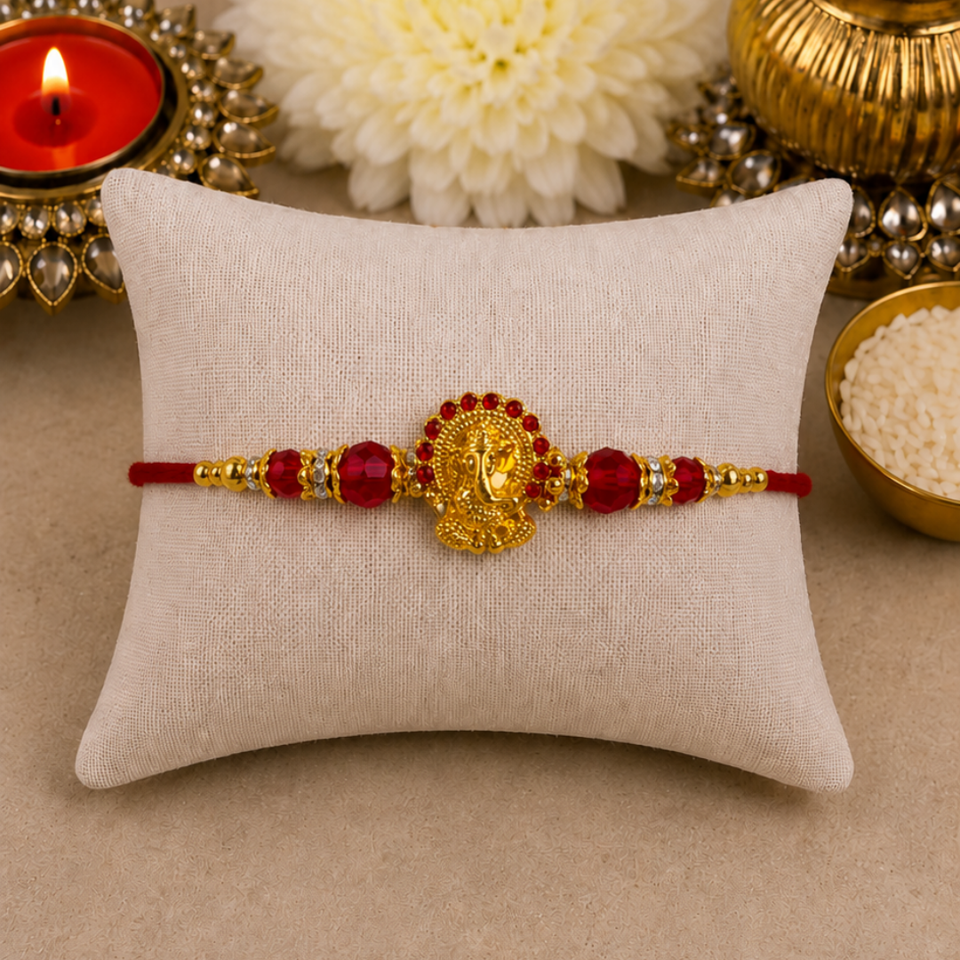 Ganesha with Red Crystal Designer Rakhi