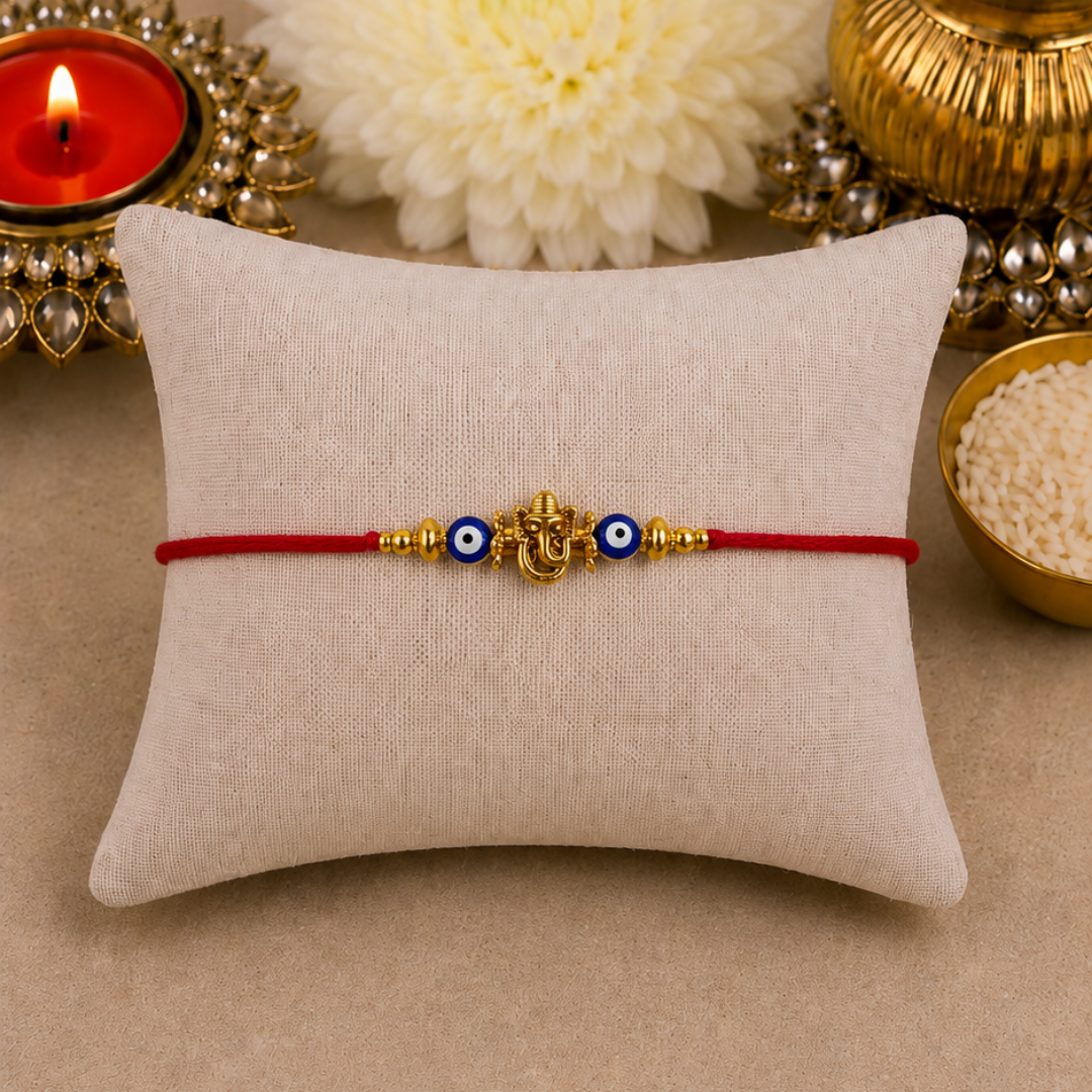 Mini Ganesha with Evil Eye Designer Rakhi
