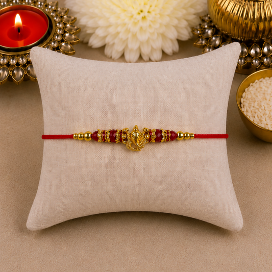 Red & Gold Ganesha Designer Rakhi