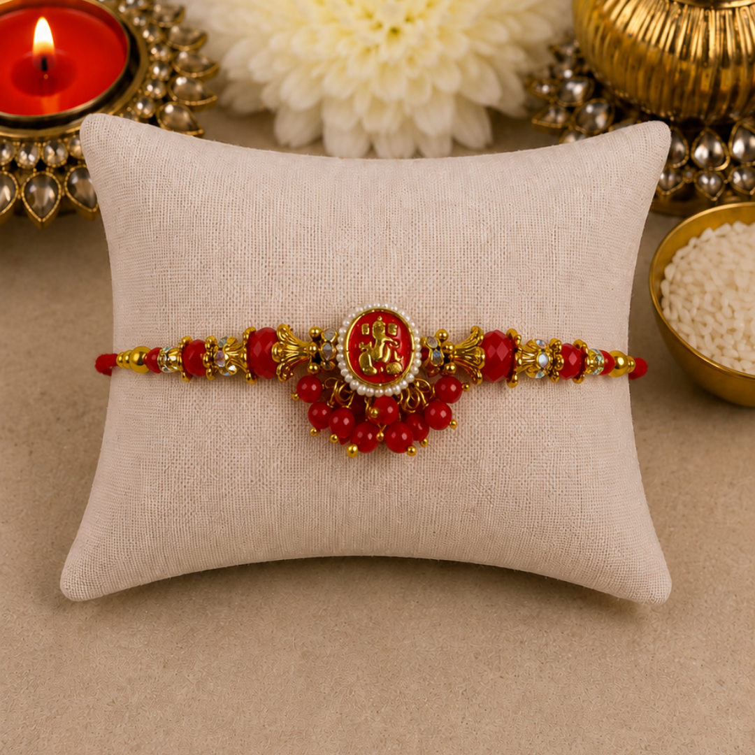 Red Jumkhi Ganesha Designer Rakhi
