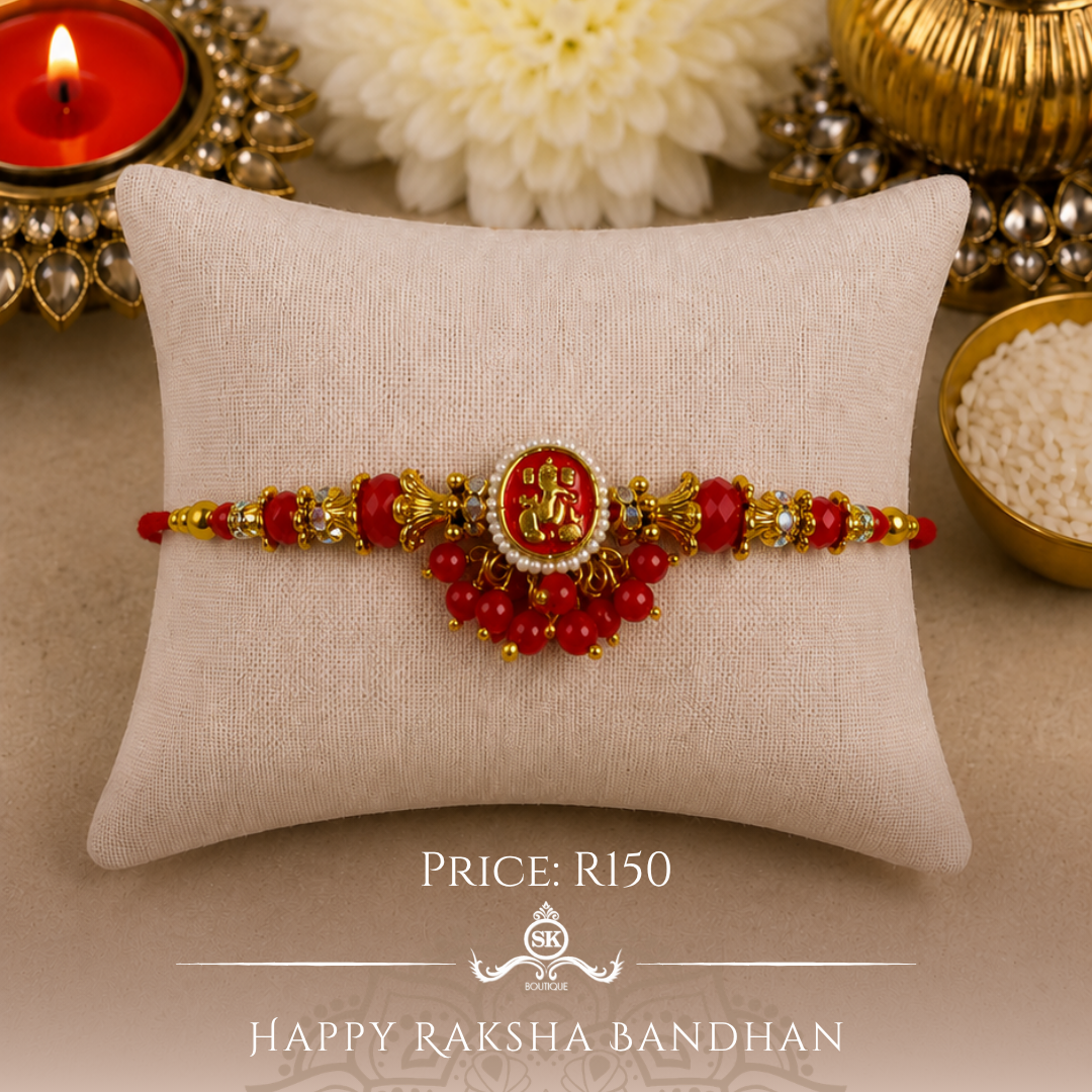 Red Jumkhi Ganesha Designer Rakhi