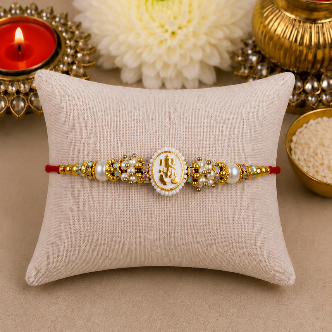 Pearl Ganesha Designer Rakhi