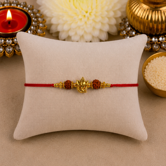Mini Ganesha with Rudraksh Designer Rakhi
