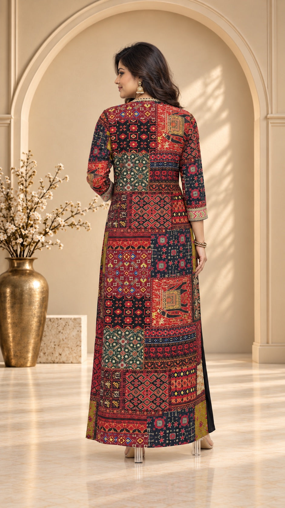 Black Printed Anarkali with Long Jacket Set