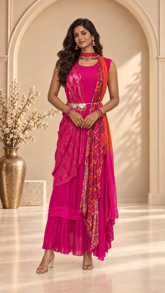 Pink Printed Halter Kurti Dress