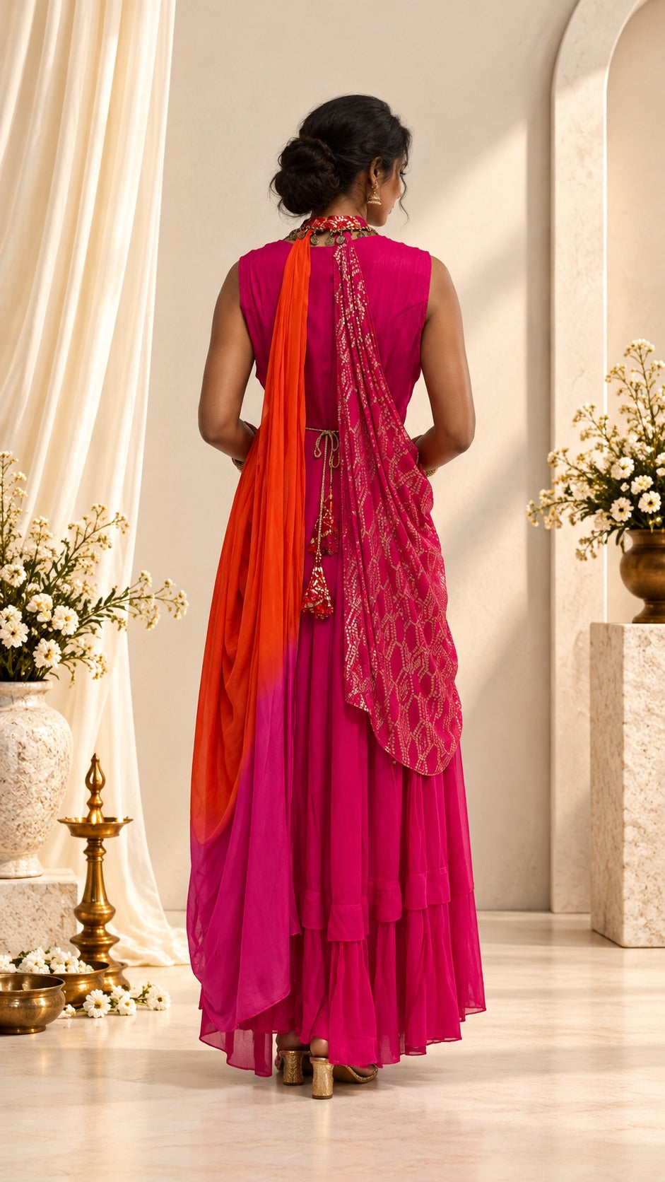Pink Printed Halter Kurti Dress