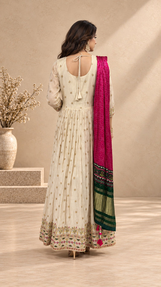 Cream Embroidery Anarkali set