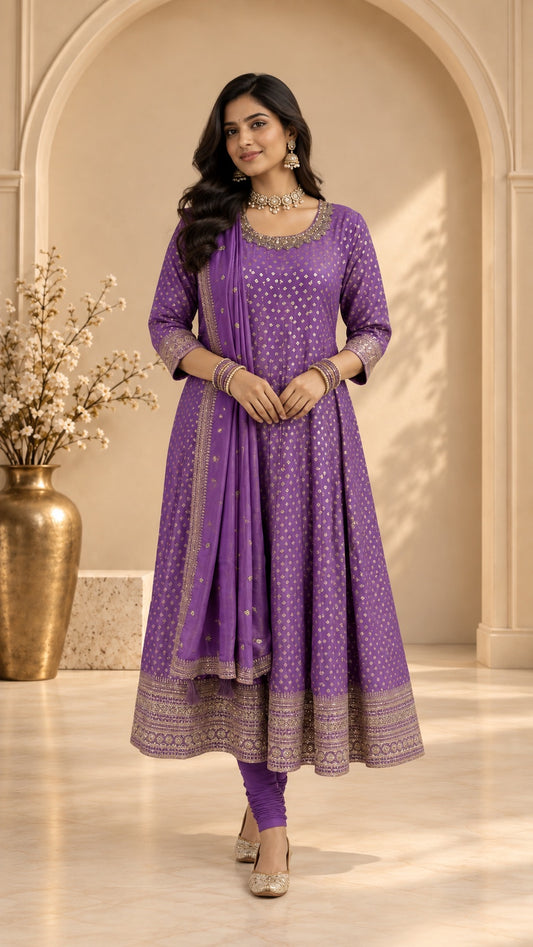 Purples Georgette Anarkali Set