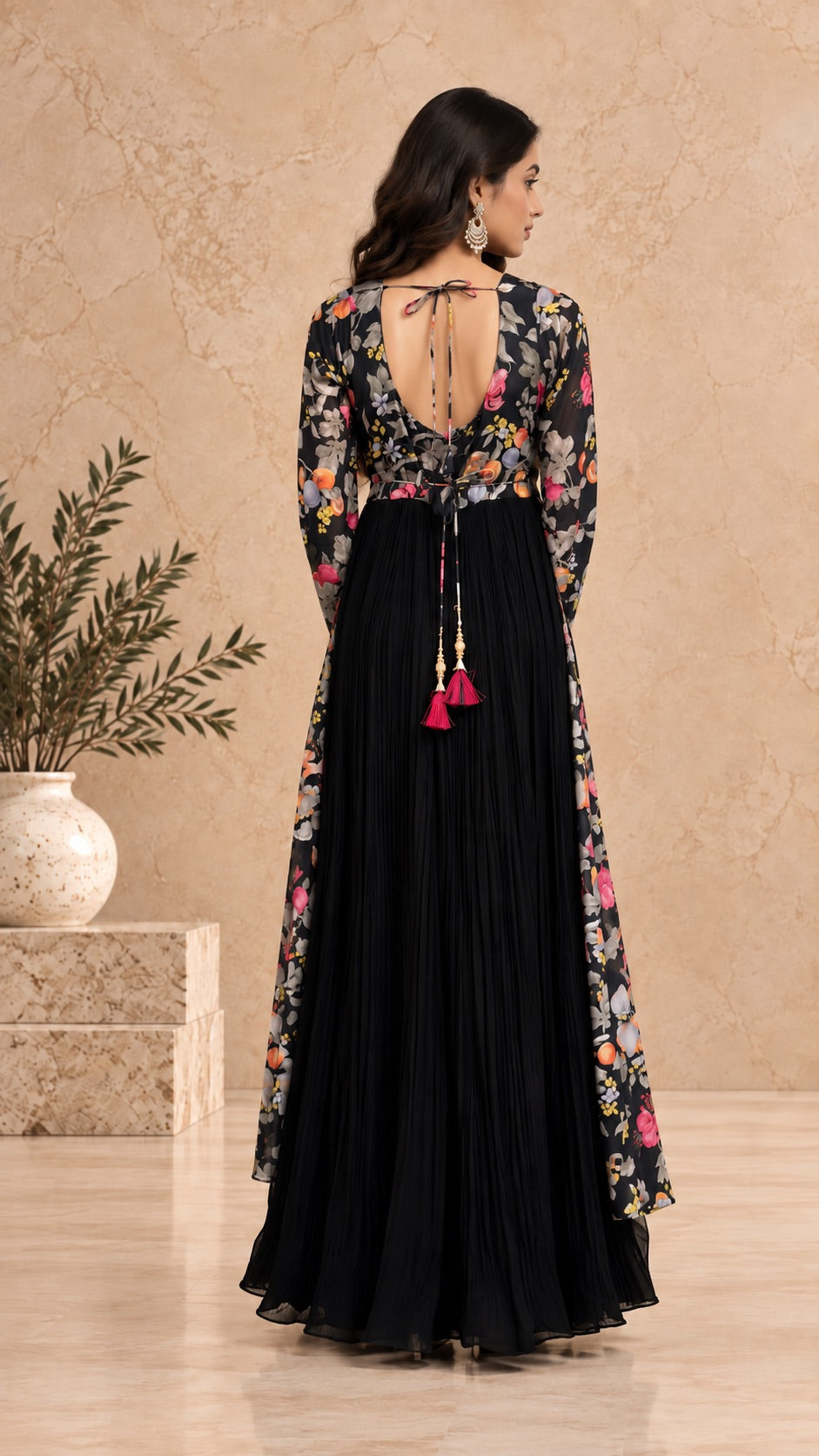 Black Printed Sleeves Anarkali