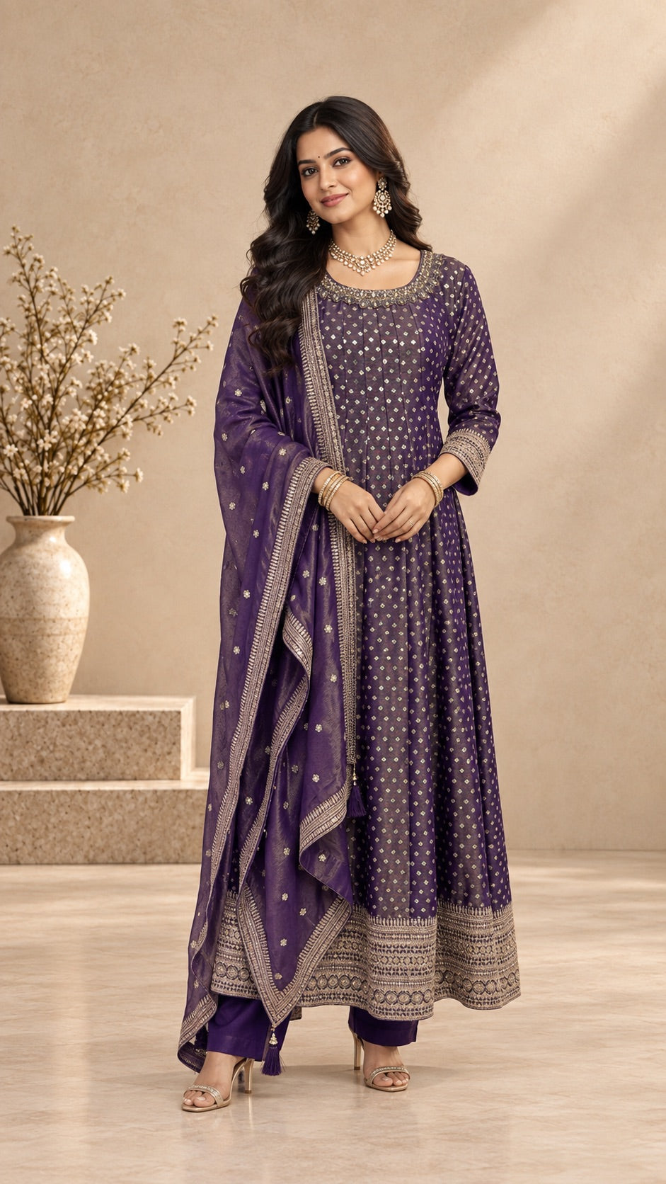 Dark Purple Georgette Anarkali Set