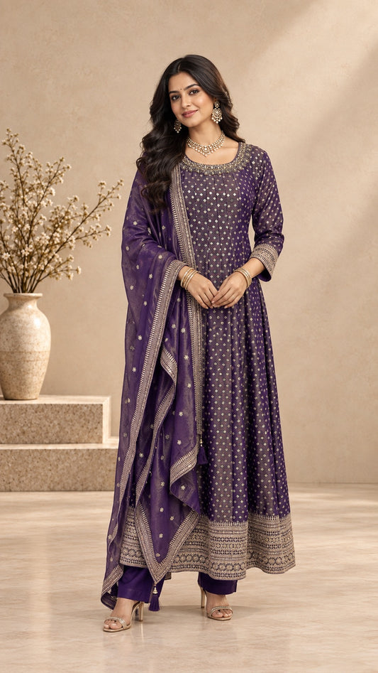 Dark Purple Georgette Anarkali Set