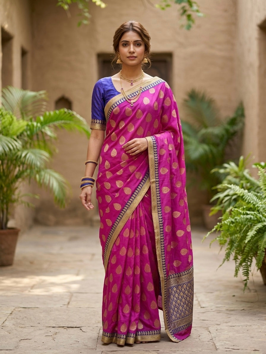 Rani Pink and Blue Georgette Sari Set