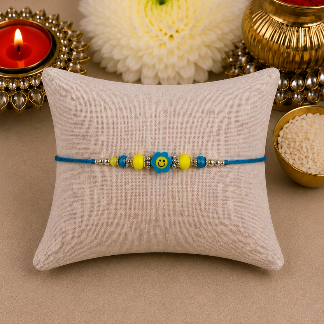 Blue & Yellow Flower Smiley Designer Rakhi
