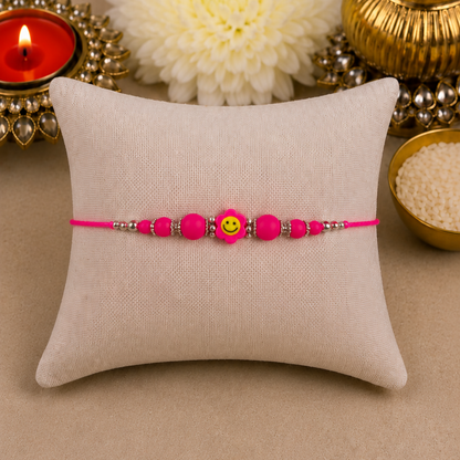 Hot Pink Flower Smiley Designer Rakhi