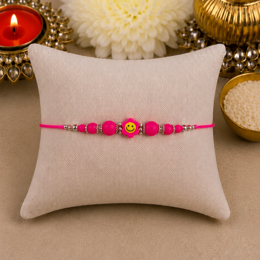 Hot Pink Flower Smiley Designer Rakhi