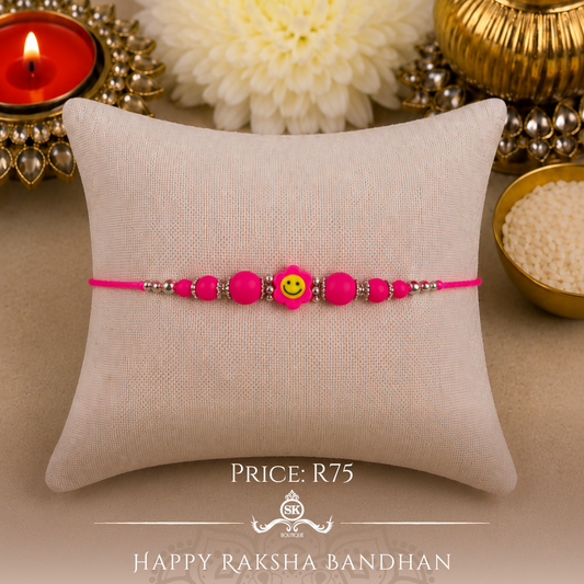 Hot Pink Flower Smiley Designer Rakhi