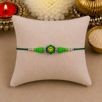 Green Flower Smiley Designer Rakhi