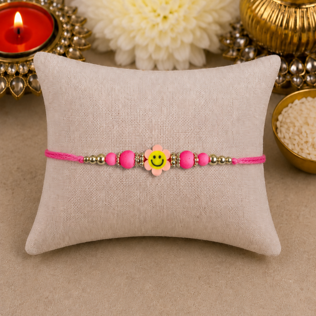 Light Pink Flower Smiley Designer Rakhi