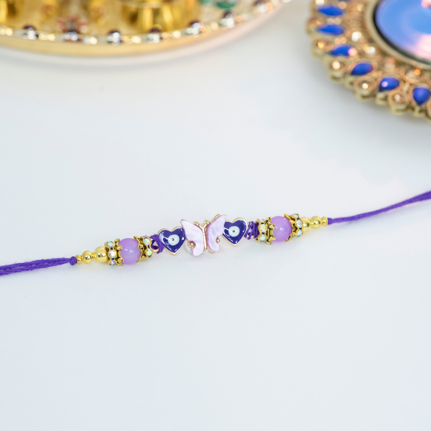 Blue & White Butterfly with Evil Eye Designer Rakhi