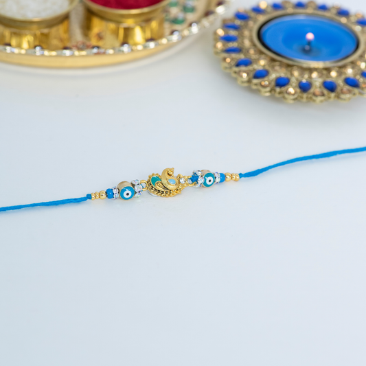 Light Blue Peacock with Evil Eye Designer Rakhi