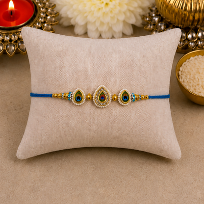 Tilak Kundan Peacock Designer Rakhi