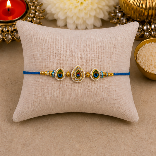 Tilak Kundan Peacock Designer Rakhi