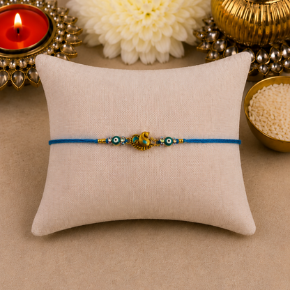 Light Blue Peacock with Evil Eye Designer Rakhi