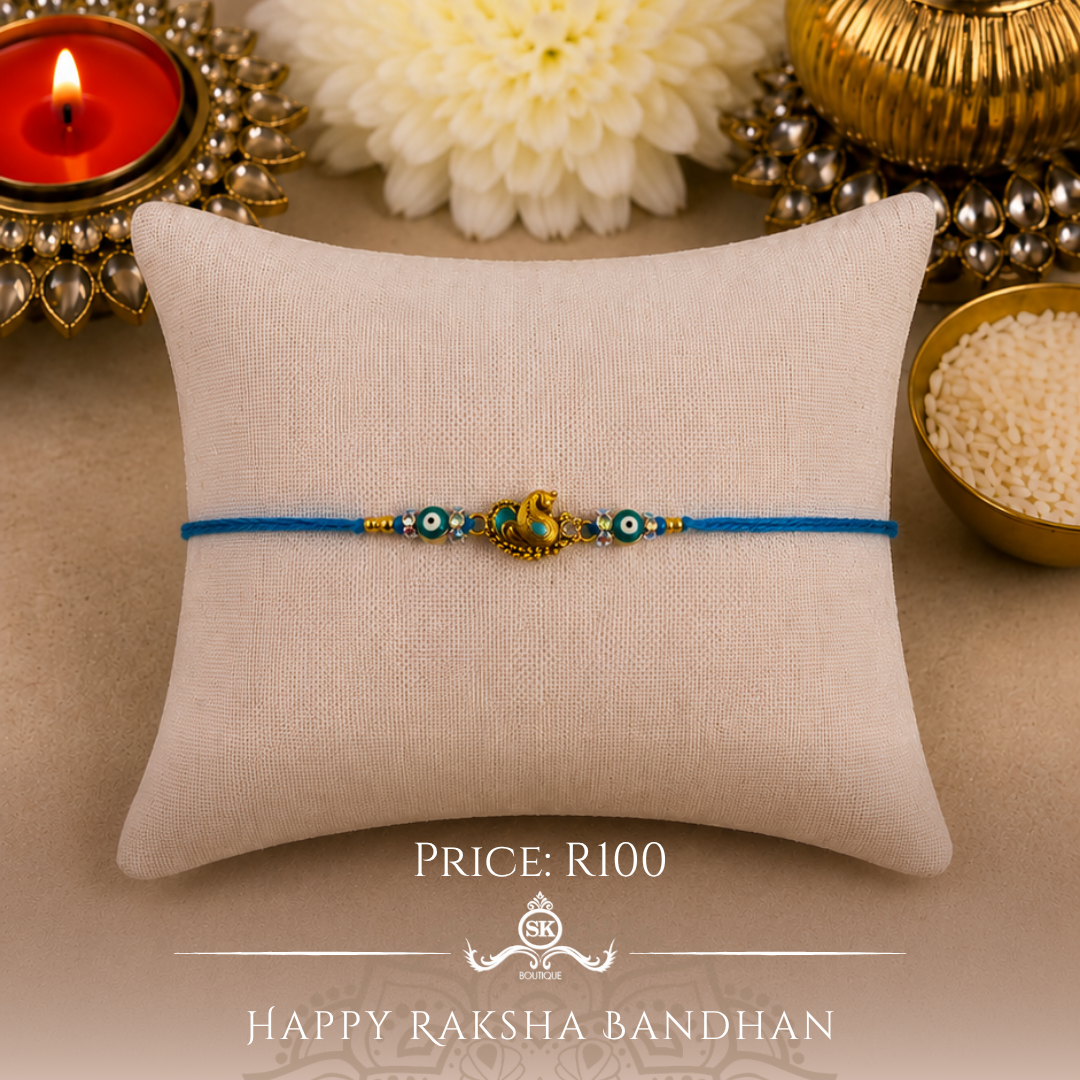 Light Blue Peacock with Evil Eye Designer Rakhi