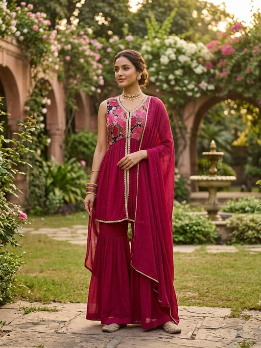 Pink Printed Georgetter Sharara Set