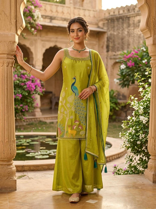 Lime Green Peacock Sharara Set