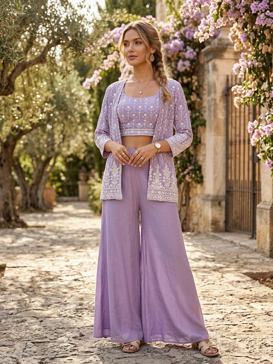 Purple Kardana Embroidery Jacket Set