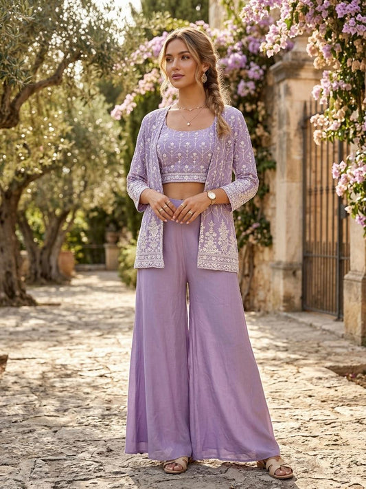 Purple Kardana Embroidery Jacket Set