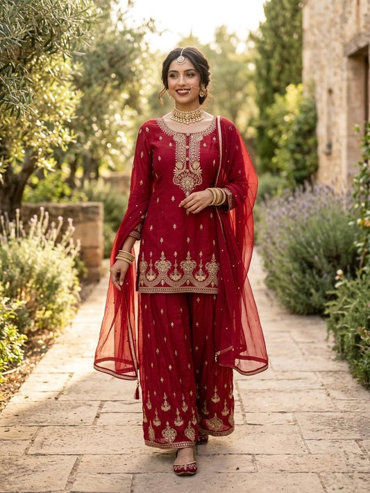 Red Organza Sharara Set