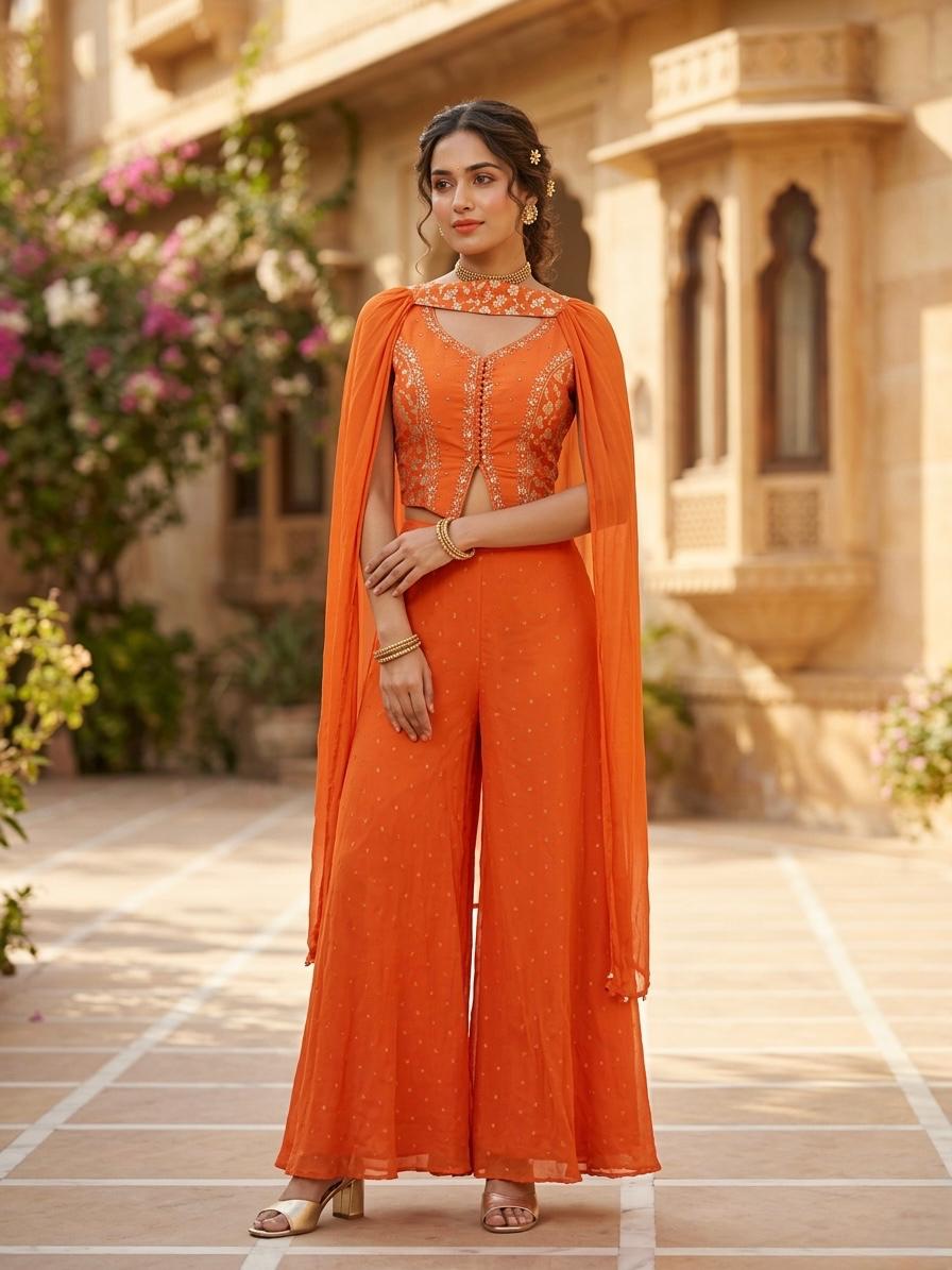 Orange Georgette Sharara Set