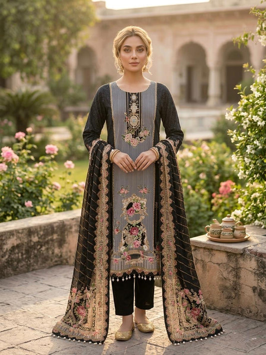 Black Floral Printed Crepe Sharara Set