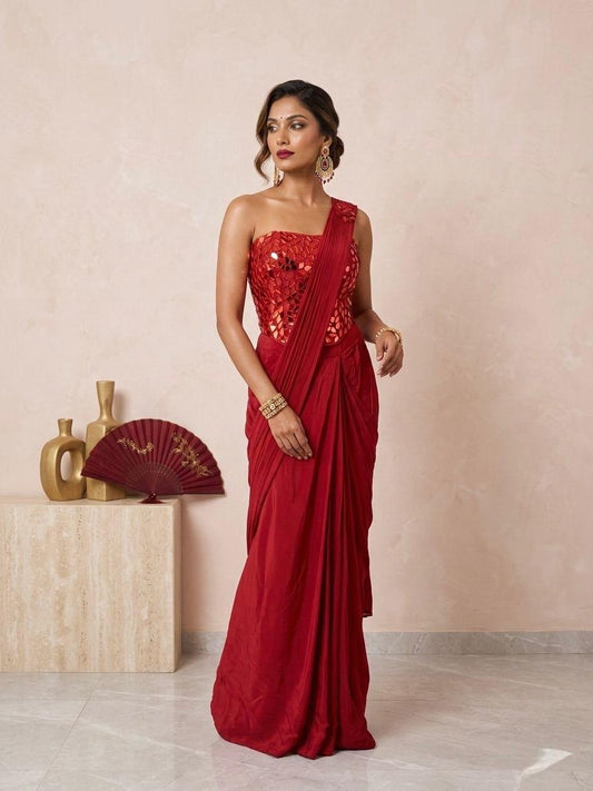 Red Corset Indo Western Outfit