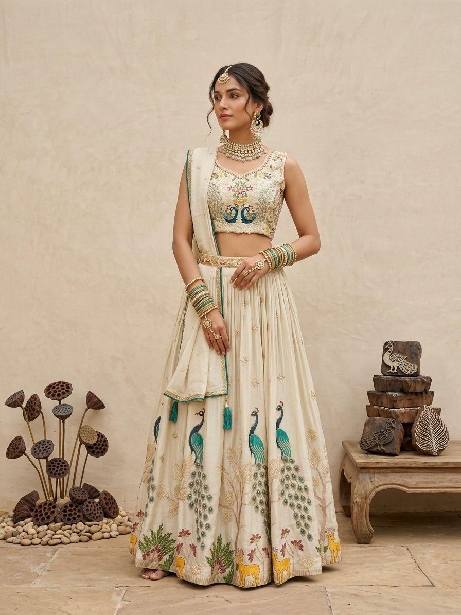 Georgette Peacock Embroidered Lehenga Set