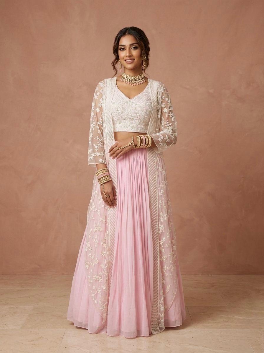 Baby Pink Lehenga Cape Set