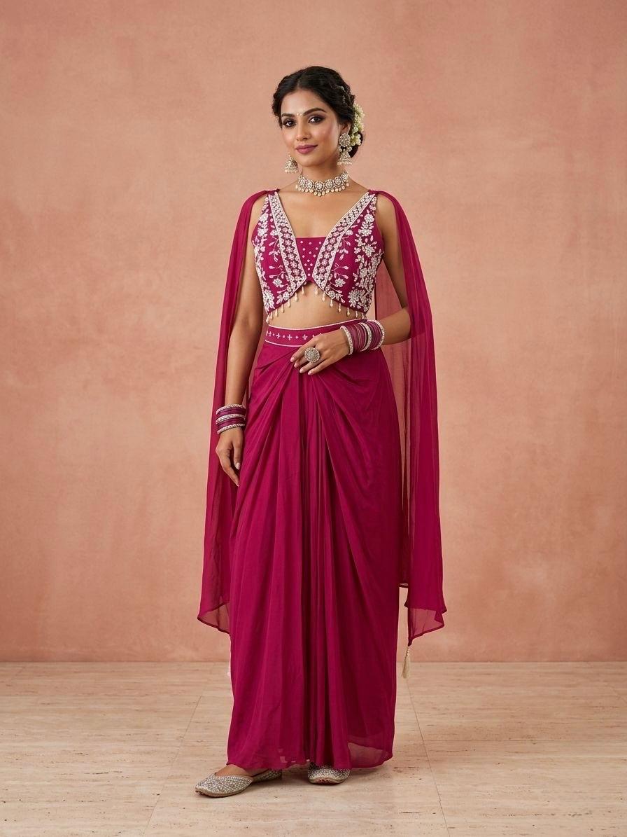 Pink Beaded Indo Western Set