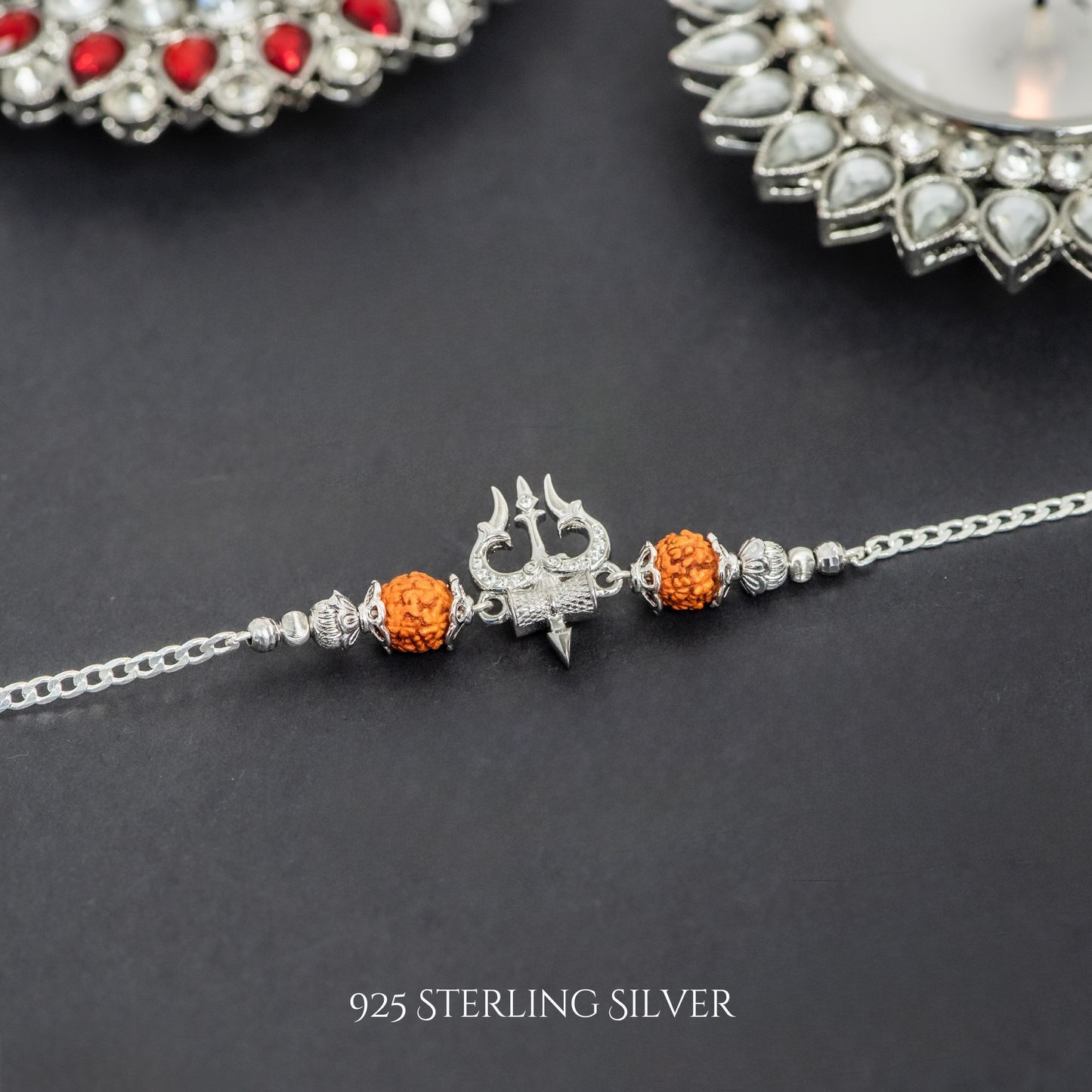 Trishul With Rudraksh 925 Sterling Silver Designer Rakhi Bracelet