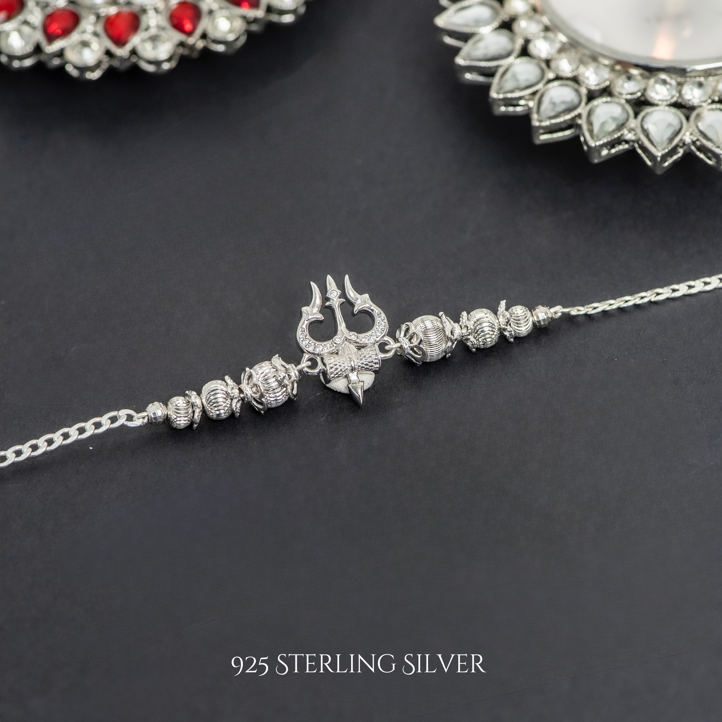 Trishul With Rudraksh 925 Sterling Silver Designer Rakhi Bracelet
