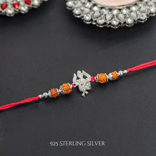 Trishul with Rudraksh 925 Sterling Silver Designer Rakhi