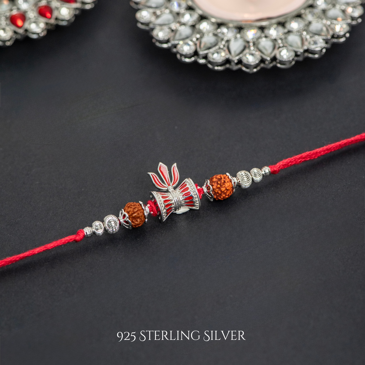 Damru with Rudraksh 925 Sterling Silver Designer Rakhi