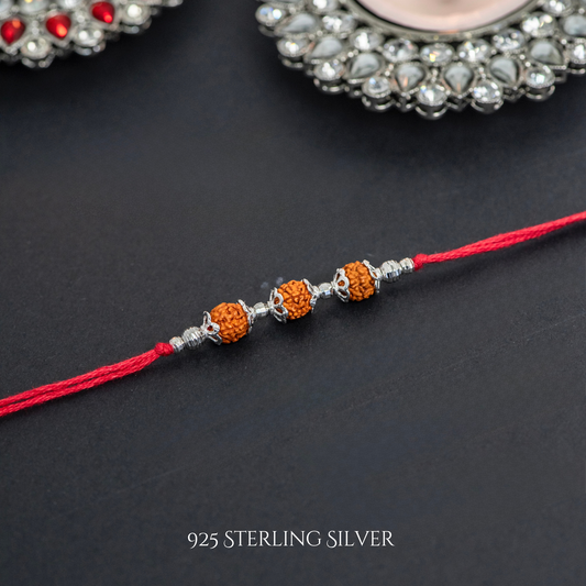 Rudraksh Sterling Silver Designer Rakhi