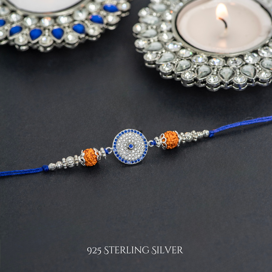 Evil Eye with Rudraksh 925 Sterling Silver Designer Rakhi