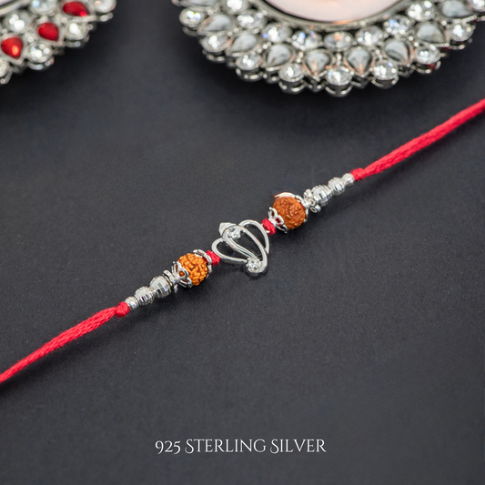Cutout Ganesh with Rudraksh 925 Sterling Silver Rakhi