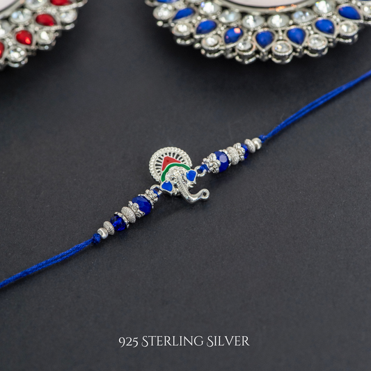 Blue Colourful Ganesh 925 Sterling Silver Rakhi
